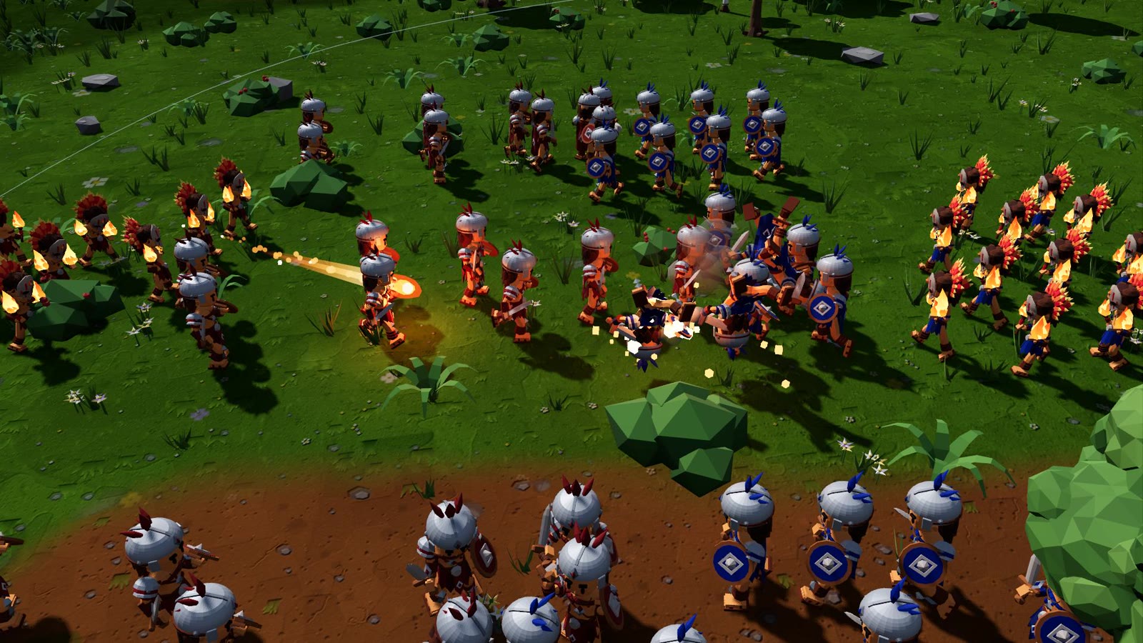 Two armies clashing under fireballs