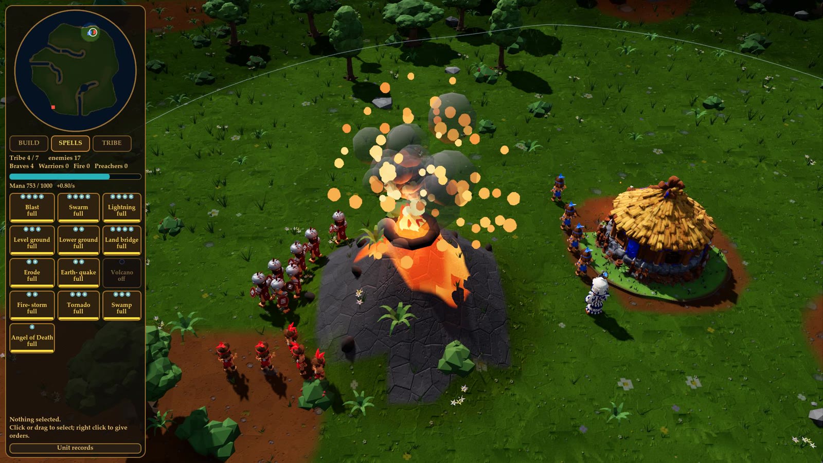 A volcano erupting under a war party